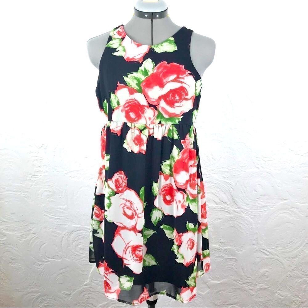 Peppermint black floral baby doll dress-S